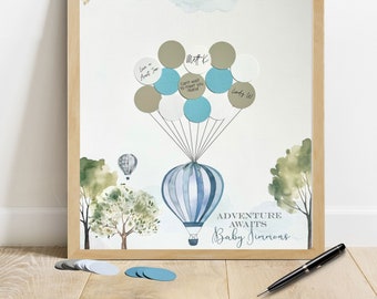 Adventure Awaits Baby Shower Decor, Blue Hot Air Balloon Baby Shower, Baby Boy Shower Guestbook Alternative, Boy Baby Shower Guest Sign