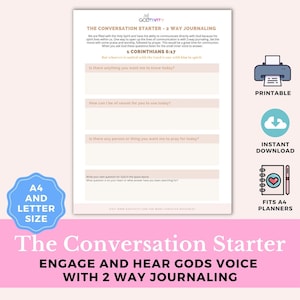 The Conversation Starter - Planilha de registro no diário de 2 vias | Presente de sala de guerra cristã para impressão | Download digital | Oração Diária Afirmativa