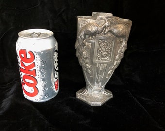 French Deco Metal Vase with Peacock Motif