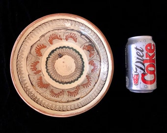 Antique Feather Slip Glaze Terra Cotta Redware Bowl