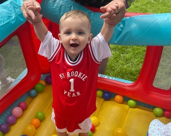 My rookie year toddler custom basketball jersey and shorts, one year old jersey, 1st birthday party outfit