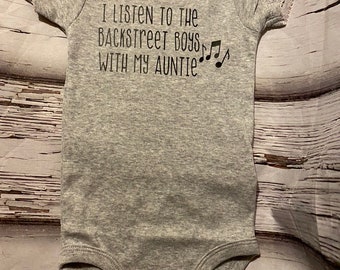 feminine I listen to backstreet boys with my Mom baby bodysuit, pop baby, pop music, infant, newborn, new mom, baby shower gift,