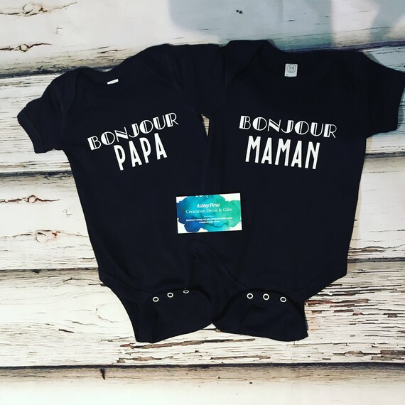 Matching Bonjour Maman And Bonjour Papa Baby Bodysuits Baby Etsy