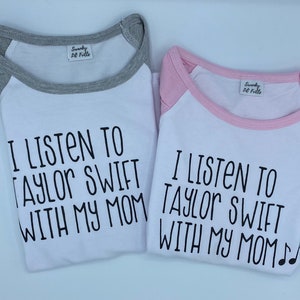 I listen to Taylor Swift with my Mom raglan t-shirt, pop baby, pop music, infant, newborn, new mom, baby shower gift, image 1