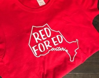 Red for Ed t-shirts, teachers, ontario, Cuts hurt kids, #ETFOstrong, elementary teachers, secondary educational workers