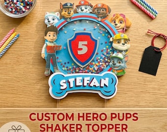 Custom Cartoon Dog Cake Topper Shaker, Personalized Rescue Pups Birthday Decoration, Heroic Puppies Party Supplies, 3D Dog Shield Topper
