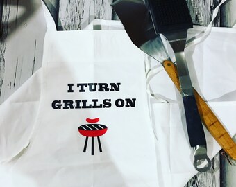 I turn grills on, Funny, Father's Day, BBQ Gift, Apron,  best step dad, Fathers Day, Dad, The Man, Gifts For Dad, Fathers Day Gifts