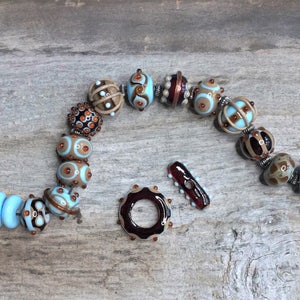 Handmade &quot;Hip Harem&quot; Artisan Boho Glass Lampwork Bead Set, Blue & Brown