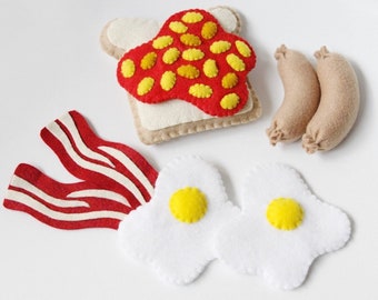 Felt Food Breakfast Set, Bacon and Eggs, Toast and Beans, Breakfast Sausages, Play Kitchen, Play Shop, Play Cafe, Pretend Play