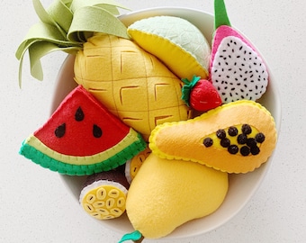 Pretend Felt Food Fruit, Felt Papaya, Felt Dragonfruit, Felt Tropical Fruit, Play Shop, Pretend Food, Play Kitchen, Play House, Cubby House