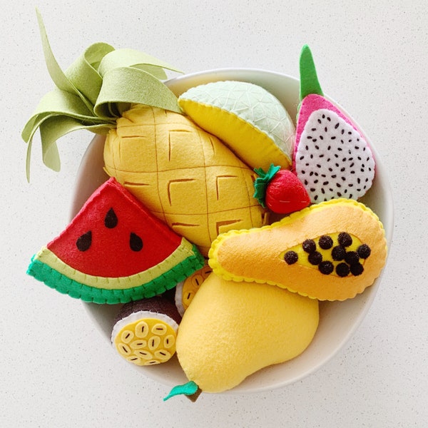 Pretend Felt Food Fruit, Felt Papaya, Felt Dragonfruit, Felt Tropical Fruit, Play Shop, Pretend Food, Play Kitchen, Play House, Cubby House