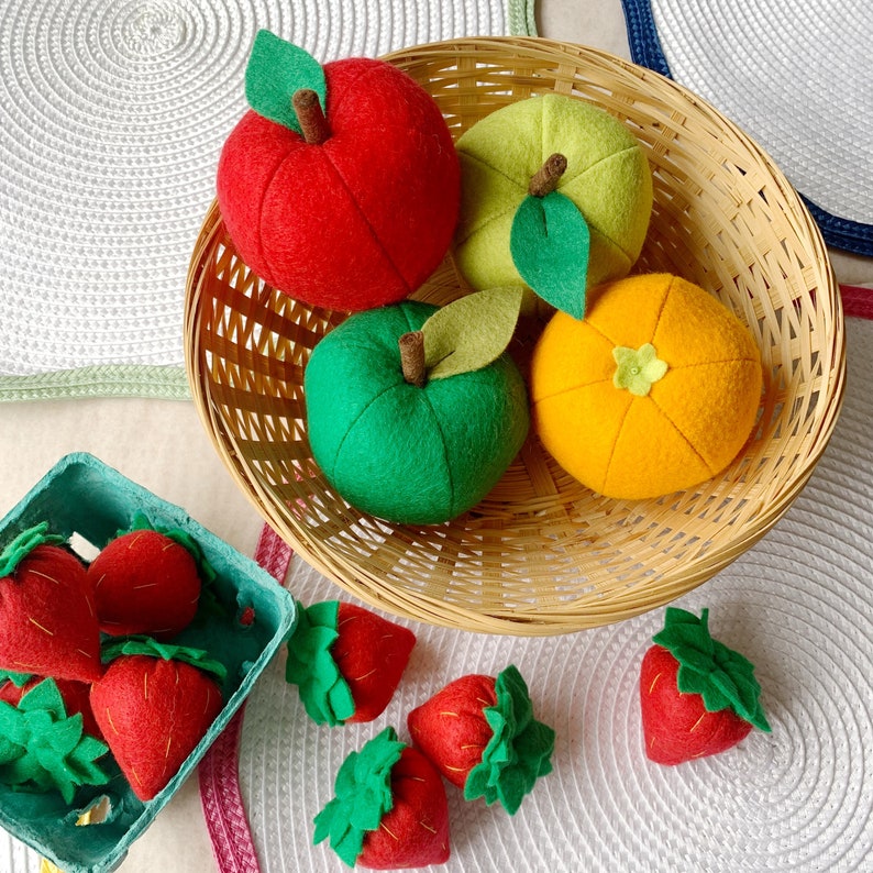 Felt Play Food Fruit, Felt Food Apple Orange, Play Kitchen, Play Shop, Montessori Play, Hands On Learning, Preschool Activity, Homeschool image 7