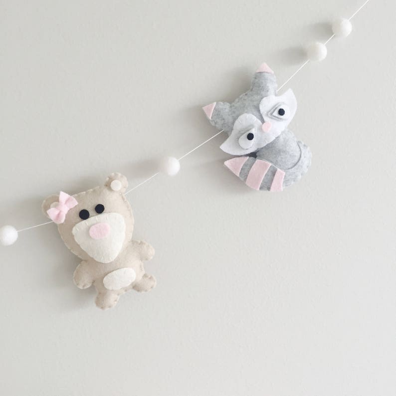 Plush Woodland Animals Felt Garland Banner, Woodland Nursery, Baby Girl, Bear, Owl, Deer, Baby Shower, Girly Nursery Decor, 1st Birthday image 5