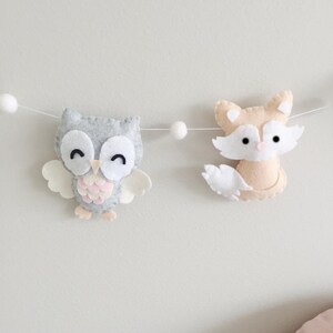 Plush Woodland Animals Felt Garland Banner, Woodland Nursery, Baby Girl, Bear, Owl, Deer, Baby Shower, Girly Nursery Decor, 1st Birthday image 4