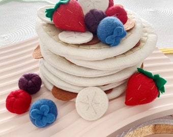 Felt Play Food Breakfast Pancakes, Maple Syrup, Berries, Strawberry, Raspberry, Blueberry, Banana, Pretend Play, Play Kitchen