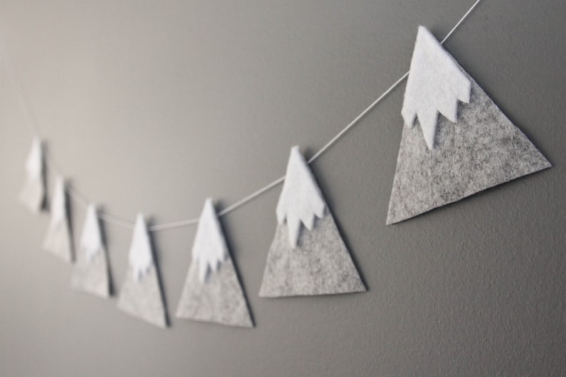 Felt Mountain Snowy Peaks Garland, Baby Nursery and Childrens Decor, Baby Shower Gift, Woodland Nursery, 1st Birthday image 1