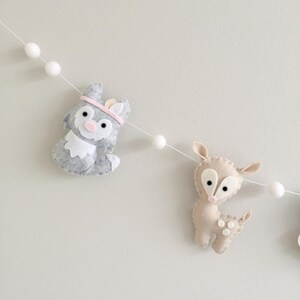 Plush Woodland Animals Felt Garland Banner, Woodland Nursery, Baby Girl, Bear, Owl, Deer, Baby Shower, Girly Nursery Decor, 1st Birthday image 3