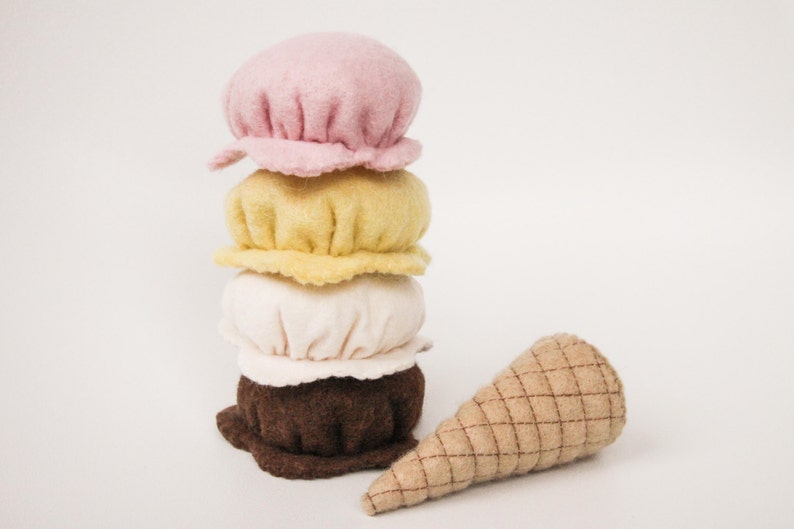 Felt Food Pretend Play Ice Cream Mix and Match Game Set, Strawberry, Chocolate, Vanilla, Banana image 3