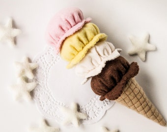 Felt Food Pretend Play Ice Cream Mix and Match Game Set, Strawberry, Chocolate, Vanilla, Banana