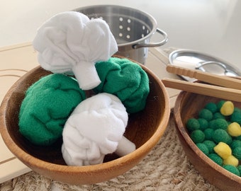 Felt Food Broccoli and Cauliflower Florets, Pretend Play Felt Vegetables, Play Kitchen, Play Shop, Play Market, Play House, Hands on Play