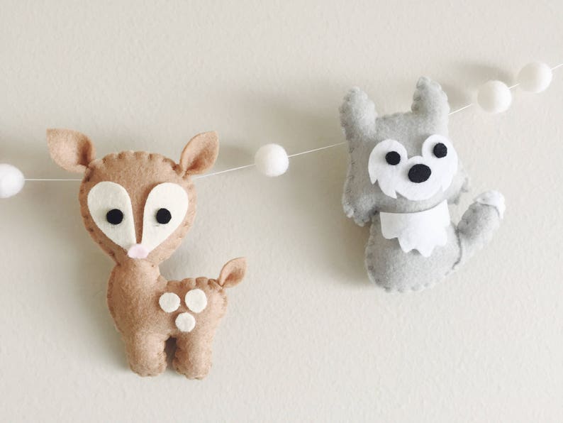 Plush Woodland Animals Felt Garland Banner, Woodland Nursery, Bear, Fox, Wolf, Owl, Deer, Raccoon, Baby Shower, Nursery Decor, 1st Birthday image 5