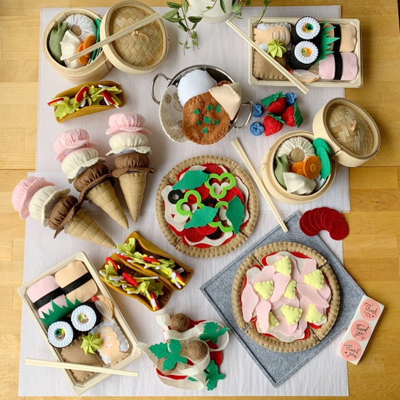 Pretend Play Felt Play Food Sushi Playset, Sushi Roll, Rice, Prawn, Shrimp,  Crab, Wasabi, Play Kitchen