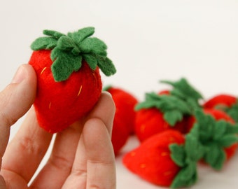 Felt Food Pretend Play Strawberries, lifelike Handmade Play Food, Play Kitchen