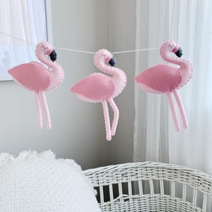 Pink Flamingo Felt Garland, Baby Nursery Decor, Flamingo Party, Bunting, Banner, Baby Shower Gift, Birthday Decoration, First Birthday,