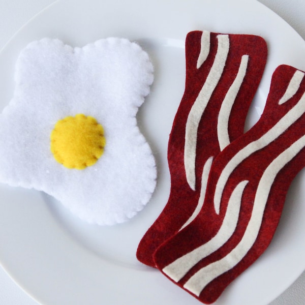 Felt Play Food Bacon and Eggs, Pretend Play, Play Shop, Play Kitchen, Lifelike Pretend Food, Stocking Stuffer