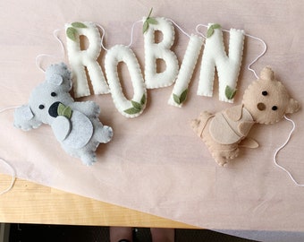 Australian Animals Custom Name Banner, Felt Garland, First Birthday, Baby Shower, Banner, Bunting, Australian Nursery, New Baby Gift