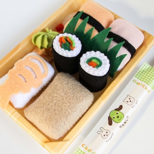 Pretend Play Felt Play Food Sushi Playset, Sushi Roll, Rice, Prawn, Shrimp, Crab, Wasabi, Play Kitchen