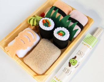 Pretend Play Felt Play Food Sushi Playset, Sushi Roll, Rice, Prawn, Shrimp, Crab, Wasabi, Play Kitchen