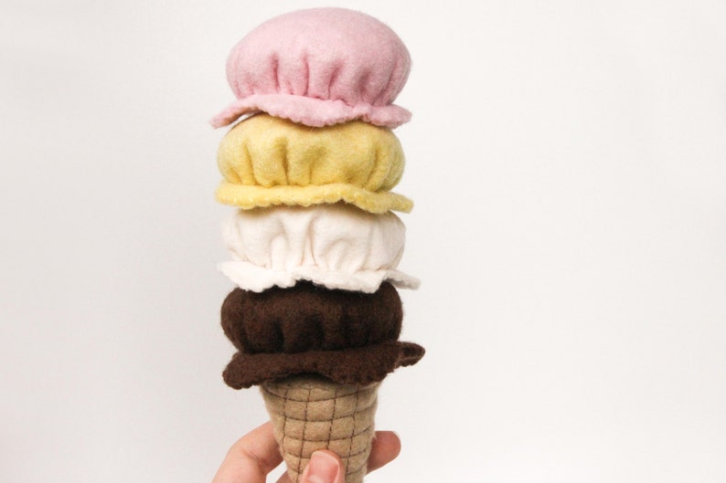 Felt Food Pretend Play Ice Cream Mix and Match Game Set, Strawberry, Chocolate, Vanilla, Banana image 2