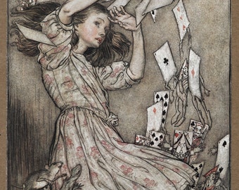 Children's print: Alice and the Falling Pack of Cards by Arthur Rackham Art Print Wall Decor Giclee Home Decor A4 A3