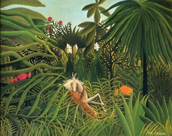 Jaguar Attacking a Horse by Henri Rousseau Home Decor Wall Decor Giclee Art Print Poster A4 A3 BOGOFREE (see product page)