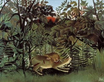 The Hungry Lion by Henri Rousseau Home Decor Wall Decor Giclee Art Print Poster A4 A3 A2 Large Print FLAT RATE SHIPPING