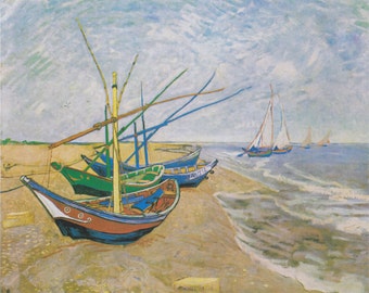 Fishing Boats on the Beach by Vincent Van Gogh Home Decor Wall Decor Giclee Art Print Poster A4 A3 A2 Large Print FLAT RATE SHIPPING