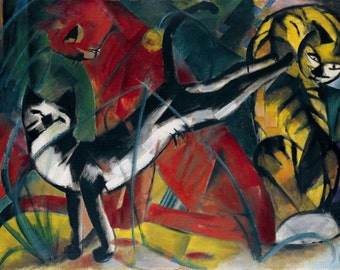 Three Cats by Franz Marc Home Decor Wall Decor Giclee Art Print Poster A4 A3 A2 Large Print BOGOFREE (see product page)