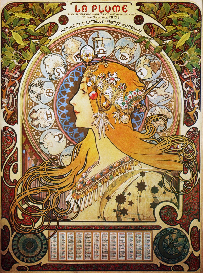 Art Nouveau Poster Zodiac by Mucha Home Decor Wall Decor Giclee Art Print Poster A4 A3 A2 Large Print FLAT RATE SHIPPING image 1