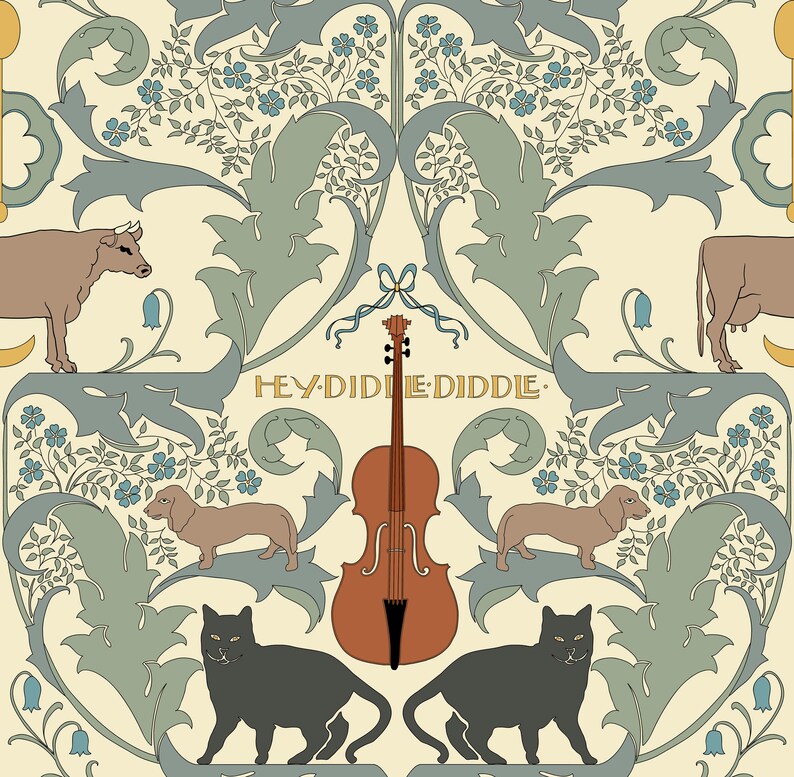 Hey Diddle Diddle Pattern by Charles Voysey Home Decor Wall Decor Giclee Art Print Poster A4 A3 A2 Large Print FLAT RATE SHIPPING image 1