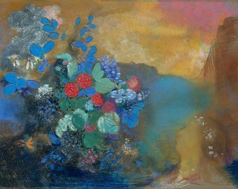 Among the Flowers by Odilon Redon Home Decor Wall Decor Giclee Art Print Poster A4 A3 A2 Large FLAT RATE SHIPPING