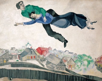 Over the Town by Marc Chagall Home Decor Wall Decor Giclee Art Print Poster A4 A3 A2 Large Print FLAT RATE SHIPPING