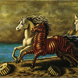 Cavallo e zebra by Giorgio de Chirico Home Decor Wall Decor Giclee Art Print Poster A4 A3 A2 Large Print BOGOFREE (see product page)