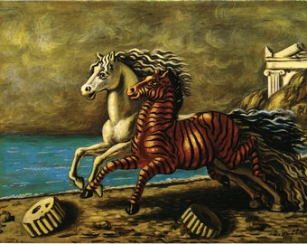 Cavallo e zebra by Giorgio de Chirico Home Decor Wall Decor Giclee Art Print Poster A4 A3 A2 Large Print FLAT RATE SHIPPING