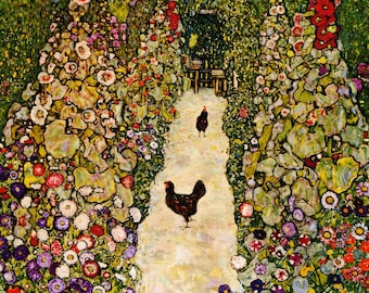 Garden Path With Chicken by Gustav Klimt  Home Decor Wall Decor Giclee Art Print Poster A4 A3 A2 Large Print FLAT RATE SHIPPING