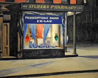 Drugstore by Edward Hopper Home Decor Wall Decor Giclee Art Print Poster A4 A3 A2 Large Print FLAT RATE SHIPPING