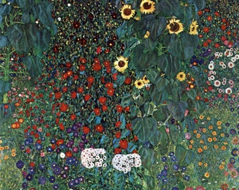 Country Garden with Sunflowers by Gustav Klimt Home Decor Wall Decor Giclee Art Print Poster A4 A3 A2 Large Print FLAT RATE SHIPPING