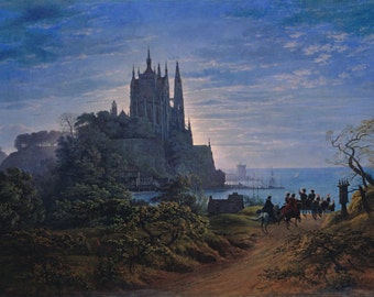 Gothic Church on a Rock by Karl Friedrich Schinkel Home Decor Wall Decor Giclee Art Print Poster A4 A3 A2 Large Print FLAT RATE SHIPPING