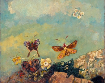 Butterflies by Odilon Redon Home Decor Wall Decor Giclee Art Print Poster A4 A3 A2 Large FLAT RATE SHIPPING