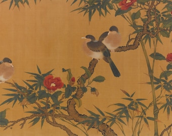 Birds, bamboo, and camelias Home Decor Wall Decor Giclee Art Print Poster A4 A3 A2 Large Print BOGOFREE (see product page)